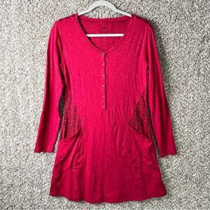 Horny Toad Dress Womens Small Rooney Red Button-Front Detail Long Sleeve Pockets